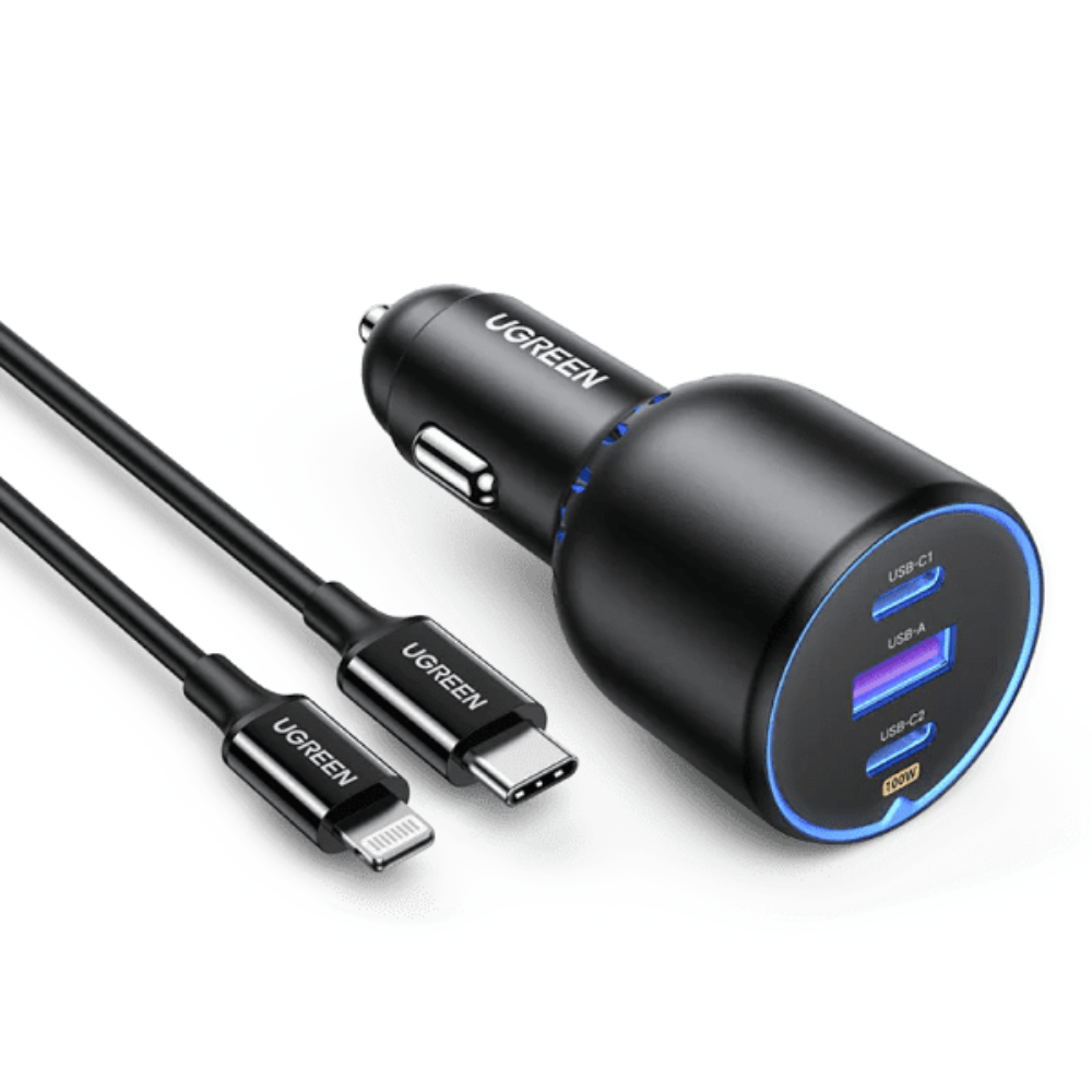 UGREEN UNO 2IN1 QI2 MAGNETIC FOLDABLE WIRELESS STATION BLACK (7) UGREEN 130W 3-PORT FAST CAR CHARGER WITH 100W CABLE BLACK - Image 1