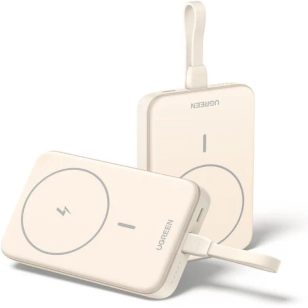 Untitled design (10) UGREEN PB760 10000MAH MINI MAGNETIC WIRELESS 20W POWERBANK BUILT-IN USB-C CABLE WHITE - Image 1
