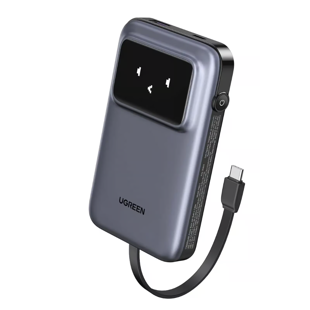 Untitled design (12) UGREEN 10000MAH POWERBANK WITH BUILT-IN CABLE BLACK - Image 1
