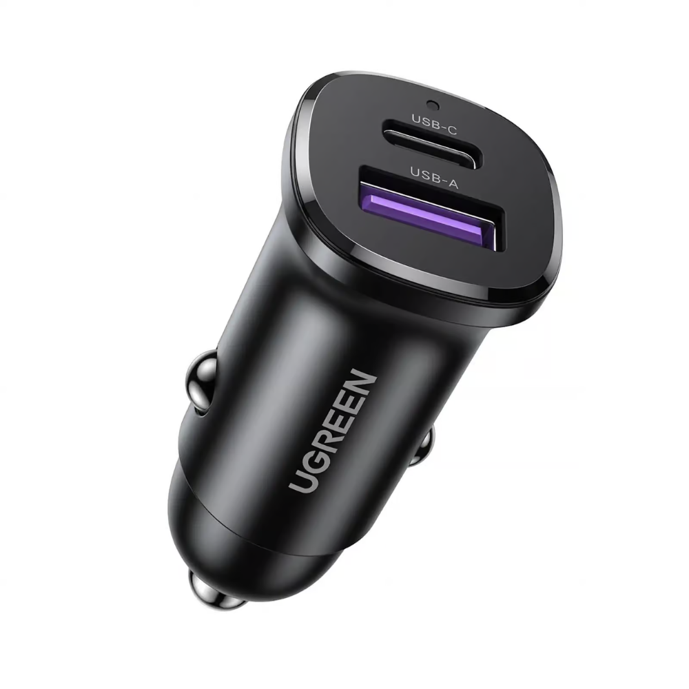 Untitled design (37) UGREEN 30W 2 PORT USB-C+A FAST CAR CHARGER BLACK - Image 1